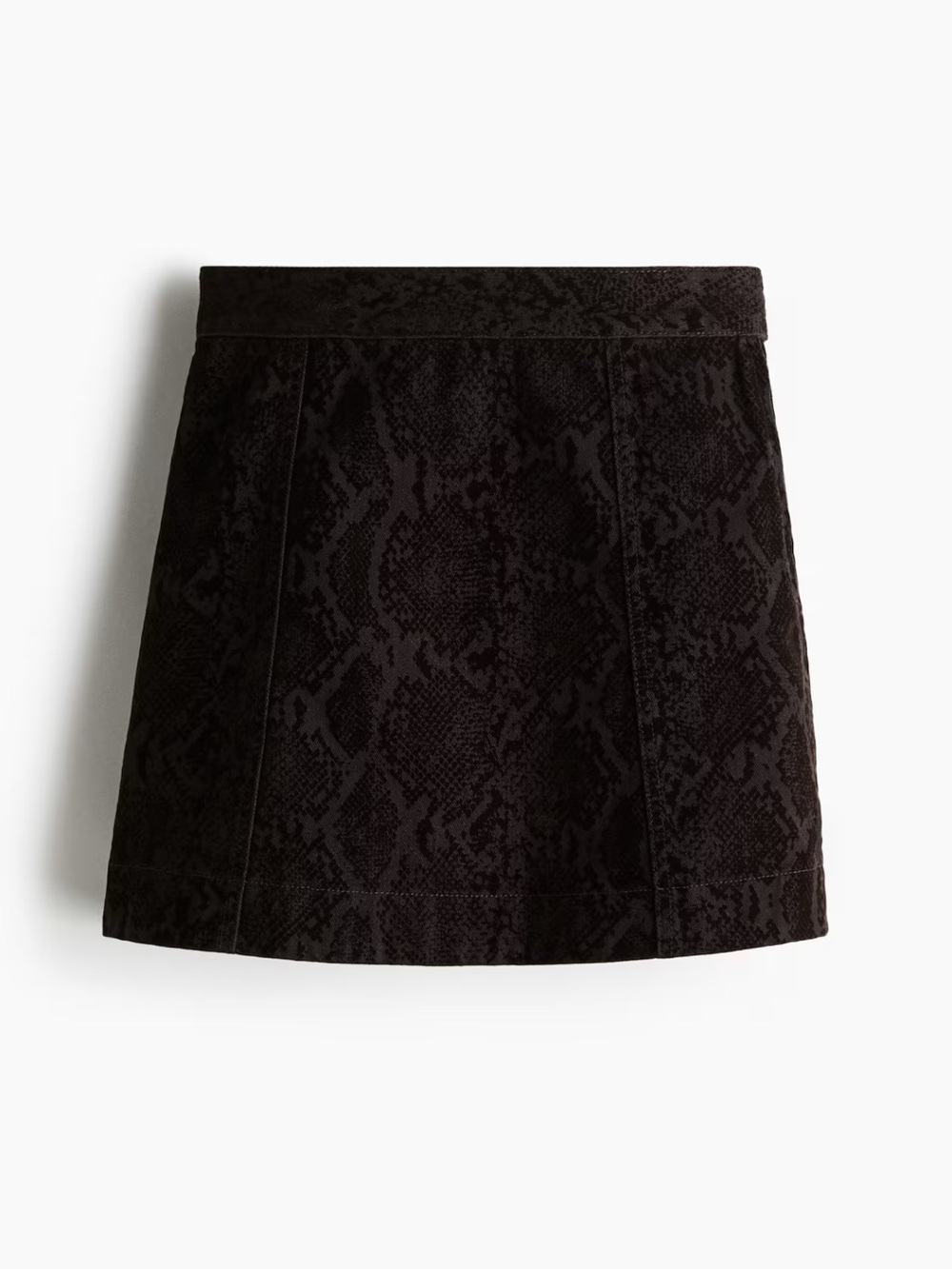 H&M brown denim flocked snakeskin mini skirt